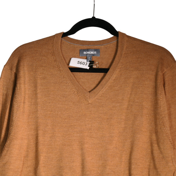 Bonobos Sweater Mens XL Brown 100% Merino Wool Holiday Ski V Neck Pullover Knit - Picture 4 of 7